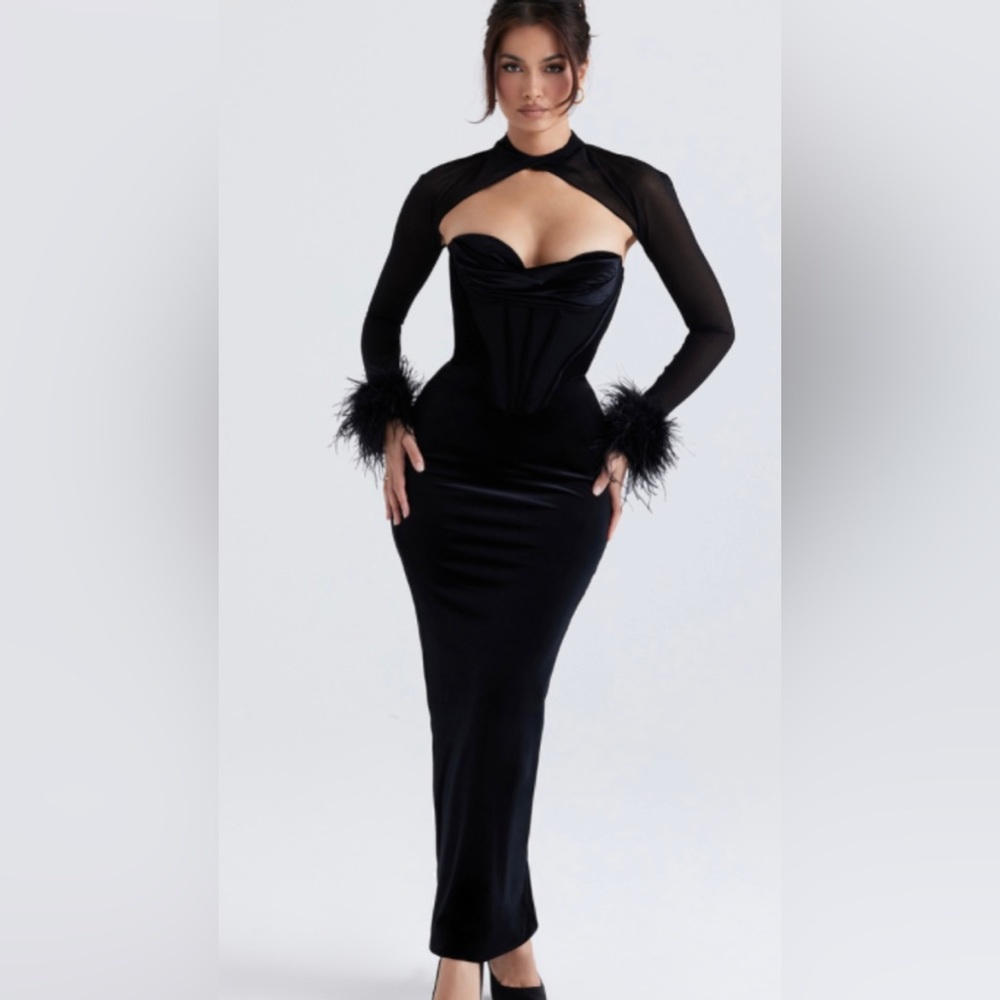 House of CB Thalia black velvet maxi dress